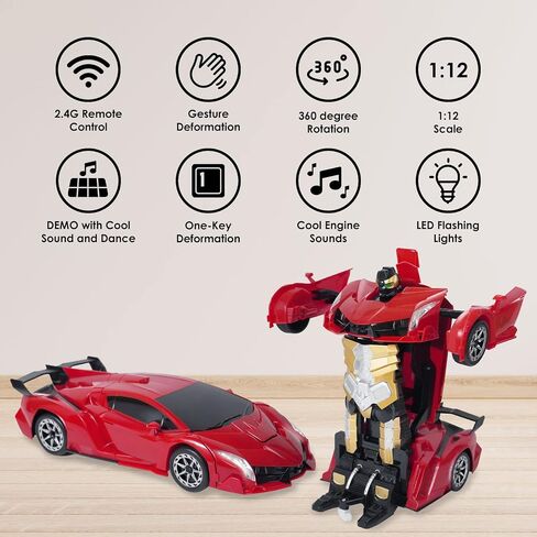 ACED Kids Toys - 1:12 Scale Hand Gesture Deformation and Remote Control Transformation Robot RC Car Toy with Light and Music - Birthday Gift for Youth, Boys and Girls (Red) in Saudi Arabia