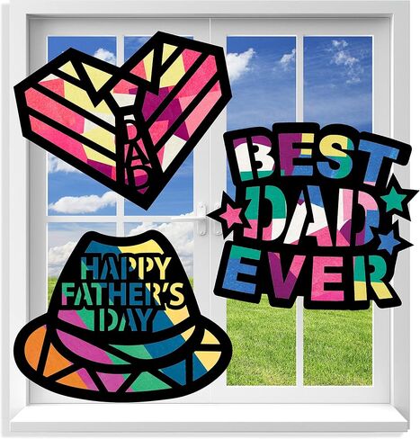 VHALE Suncatchers Craft 3 مجموعات (9 قطع) مع مناديل ورقية ذات تأثير زجاجي ملون، مجموعة أدوات التقاط الشمس، فن النوافذ، الحرف اليدوية في الفصول الدراسية، مشاريع فنية إبداعية، هدايا حفلات الأطفال (نباتات عصارية) in Kuwait