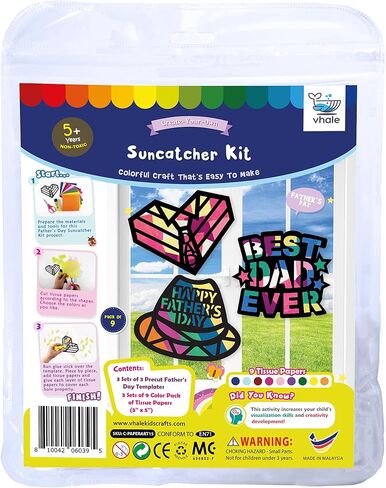 VHALE Suncatchers Craft 3 مجموعات (9 قطع) مع مناديل ورقية ذات تأثير زجاجي ملون، مجموعة أدوات التقاط الشمس، فن النوافذ، الحرف اليدوية في الفصول الدراسية، مشاريع فنية إبداعية، هدايا حفلات الأطفال (نباتات عصارية) in Kuwait