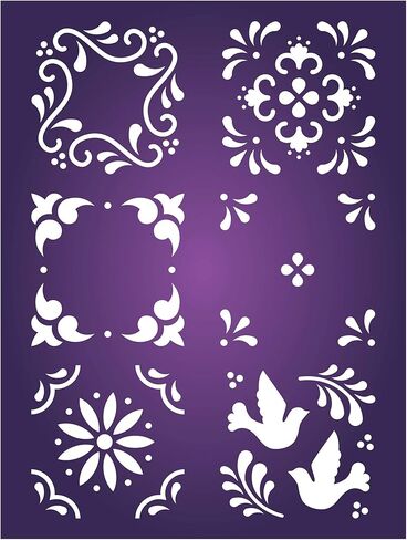 استنسل مكسيكان بلاط طبقات استنسل 11.43 × 16.51 سم - يستخدم قناع استنسل للحوائط لإضافة نسيج وتصميم ولمسات لخلفيات وسائط مختلطة in Kuwait