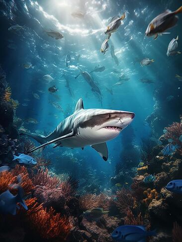 Cuneai DIY 5D Diamond Painting Shark, Paint with Diamonds Art Marine Life Crystal Embroidery Cross Stitch Round Drill by Number Kits for Home Wall Decoration Handicrafts 12x16 inch 27 in Kuwait