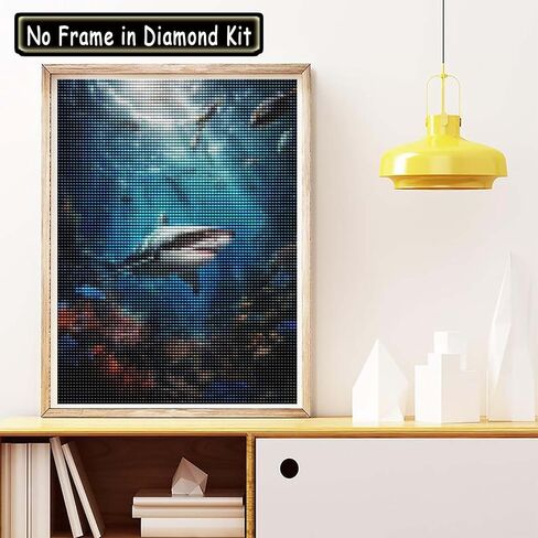 Cuneai DIY 5D Diamond Painting Shark, Paint with Diamonds Art Marine Life Crystal Embroidery Cross Stitch Round Drill by Number Kits for Home Wall Decoration Handicrafts 12x16 inch 27 in Kuwait