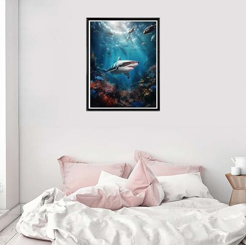 Cuneai DIY 5D Diamond Painting Shark, Paint with Diamonds Art Marine Life Crystal Embroidery Cross Stitch Round Drill by Number Kits for Home Wall Decoration Handicrafts 12x16 inch 27 in Kuwait
