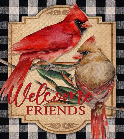 Xiyuekissu 5D Diamond Painting Kits for Adults -Welcome Friends Cardinal Summer Fall House Buffalo Plaid Check Red Bird Autumn Spring Full Dril Diamond Arts 12×16 Inches in Kuwait