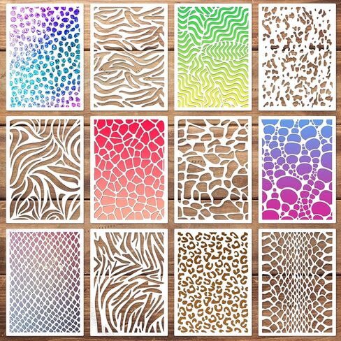 HHLCWA 12 قطعة من استنسل الفهد، استنسلات طبقات من الطوب الفهد قابلة لإعادة الاستخدام للرسم استنسلات جدارية متعرجة حديثة هندسية in Kuwait