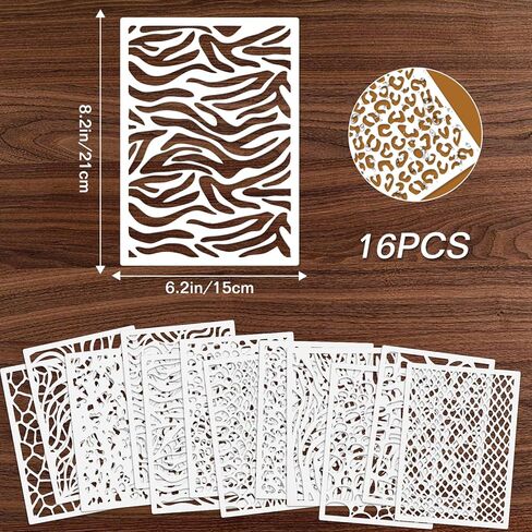 HHLCWA 12 قطعة من استنسل الفهد، استنسلات طبقات من الطوب الفهد قابلة لإعادة الاستخدام للرسم استنسلات جدارية متعرجة حديثة هندسية in Kuwait