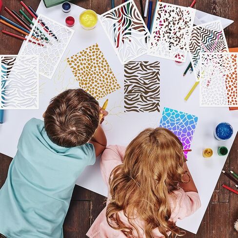 HHLCWA 12 قطعة من استنسل الفهد، استنسلات طبقات من الطوب الفهد قابلة لإعادة الاستخدام للرسم استنسلات جدارية متعرجة حديثة هندسية in Kuwait