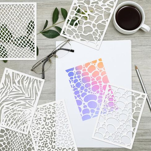 HHLCWA 12 قطعة من استنسل الفهد، استنسلات طبقات من الطوب الفهد قابلة لإعادة الاستخدام للرسم استنسلات جدارية متعرجة حديثة هندسية in Kuwait