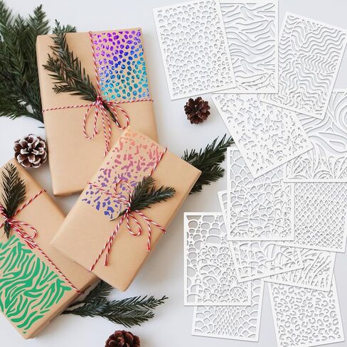 HHLCWA 12 قطعة من استنسل الفهد، استنسلات طبقات من الطوب الفهد قابلة لإعادة الاستخدام للرسم استنسلات جدارية متعرجة حديثة هندسية in Kuwait