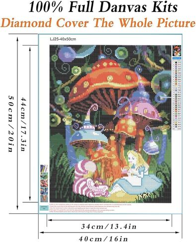 DIY 5D Diamond Painting by Number Kits for Adults and Kids for Alice in Wonderland 16X20 Painting Cross Stitch Full Drill Crystal Rhinestone Embroidery Pictures Arts Craft for Home Wall Decor Gift in Kuwait