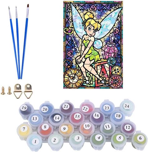 DIY الطلاء بالأرقام للبالغين والأطفال تينكر بيل الطلاء بالأرقام DIY طلاء أكريليك بالألوان حسب الأرقام مجموعة الرسم الرئيسية جدار غرفة المعيشة غرفة النوم ديكور ديزني تينكر بيل in Kuwait