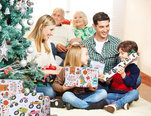 Birthday Wrapping Paper for Boys, Girls, Kids - 4 Cute Design Includes Monster, Car, Dinosaur Gift Wrap Paper for Holiday, Party, Baby Shower - 10 Sheets Pack, 20 inch X 30 inch Per Sheet, Not Rolled in Kuwait