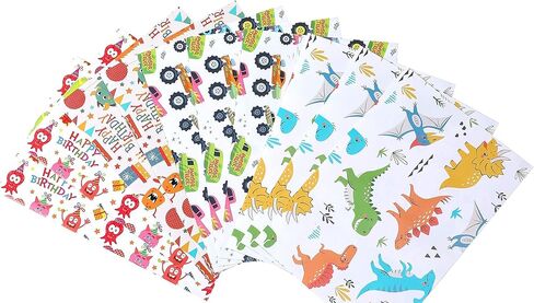 Birthday Wrapping Paper for Boys, Girls, Kids - 4 Cute Design Includes Monster, Car, Dinosaur Gift Wrap Paper for Holiday, Party, Baby Shower - 10 Sheets Pack, 20 inch X 30 inch Per Sheet, Not Rolled in Kuwait