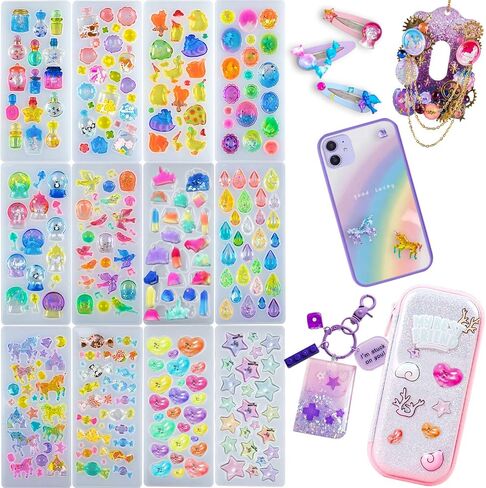 Cabochon Gemstone Resin Silicone Molds Set Unicorn, Crystal Ball, Perfume Bottle, Bird, Candy, Geometry for Jewelry Casting, Decoden Phone Case, Scrapbooking, Polymer Clay 12-Count Mini 0.27-1.3inch in Saudi Arabia