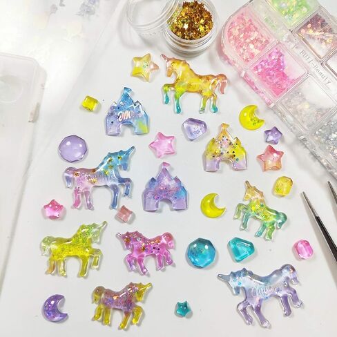 Cabochon Gemstone Resin Silicone Molds Set Unicorn, Crystal Ball, Perfume Bottle, Bird, Candy, Geometry for Jewelry Casting, Decoden Phone Case, Scrapbooking, Polymer Clay 12-Count Mini 0.27-1.3inch in Saudi Arabia