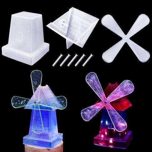 فويسدك قوالب راتنج دوارة لطاحونة هوائية، قوالب سيليكون لطاحونة الهواء الكريستالية لراتنج الايبوكسي، مجموعة قوالب صب الراتنج لتزيين سطح المكتب وديكور المنزل in Kuwait