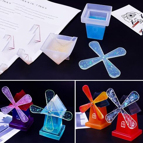 فويسدك قوالب راتنج دوارة لطاحونة هوائية، قوالب سيليكون لطاحونة الهواء الكريستالية لراتنج الايبوكسي، مجموعة قوالب صب الراتنج لتزيين سطح المكتب وديكور المنزل in Kuwait