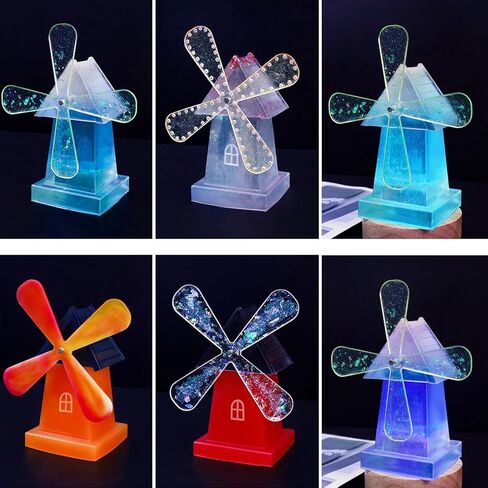 فويسدك قوالب راتنج دوارة لطاحونة هوائية، قوالب سيليكون لطاحونة الهواء الكريستالية لراتنج الايبوكسي، مجموعة قوالب صب الراتنج لتزيين سطح المكتب وديكور المنزل in Kuwait