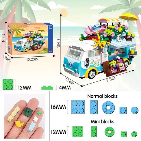 SATHIBI City Flower Vehicles Building Toy Set, Creative Mobile Flower Cart Shop Building Bricks Kits with LED Light, Model Collectible Van Gifts for Boys Girls Ages 6+ (621pcs) in Kuwait