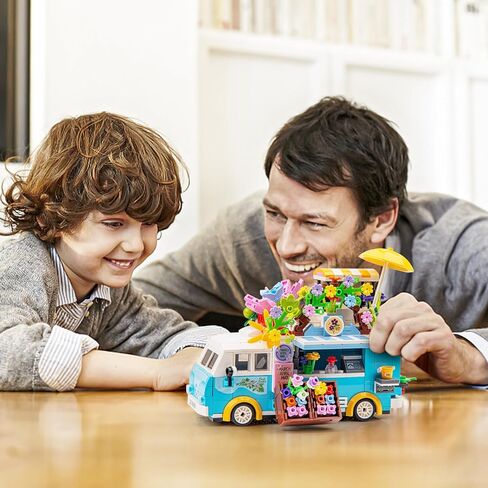 SATHIBI City Flower Vehicles Building Toy Set, Creative Mobile Flower Cart Shop Building Bricks Kits with LED Light, Model Collectible Van Gifts for Boys Girls Ages 6+ (621pcs) in Kuwait