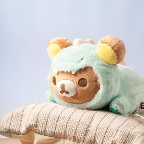 Korilakkuma San-X Original Plays with Dino Laydown Series قطيفة - وردي ناعم - قطيفة 13.5 سم in Kuwait