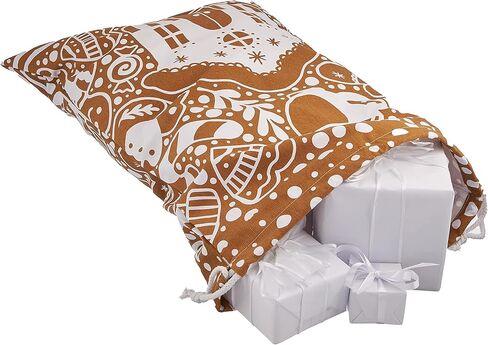 حقيبة هدايا قماشية قابلة لإعادة الاستخدام من MBGBrybelly مكونة من 6 قطع مقاس XL، تصميم بسكويت الزنجبيل - كيس تخزين فاخر من القماش برباط - كبير جدًا مقاس 26 بوصة × 19 بوصة بديل لتغليف العطلات in Kuwait