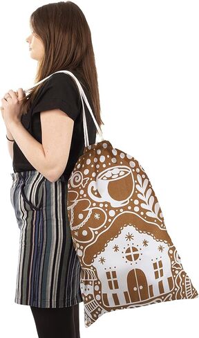 حقيبة هدايا قماشية قابلة لإعادة الاستخدام من MBGBrybelly مكونة من 6 قطع مقاس XL، تصميم بسكويت الزنجبيل - كيس تخزين فاخر من القماش برباط - كبير جدًا مقاس 26 بوصة × 19 بوصة بديل لتغليف العطلات in Kuwait