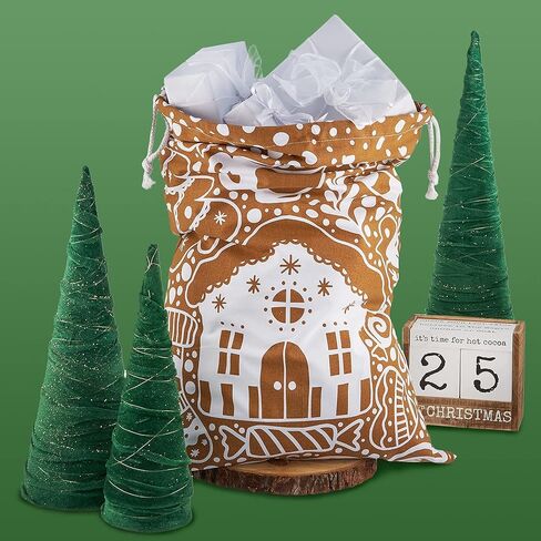 حقيبة هدايا قماشية قابلة لإعادة الاستخدام من MBGBrybelly مكونة من 6 قطع مقاس XL، تصميم بسكويت الزنجبيل - كيس تخزين فاخر من القماش برباط - كبير جدًا مقاس 26 بوصة × 19 بوصة بديل لتغليف العطلات in Kuwait