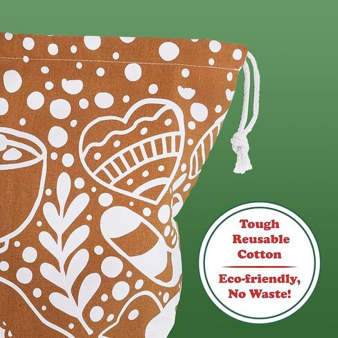 حقيبة هدايا قماشية قابلة لإعادة الاستخدام من MBGBrybelly مكونة من 6 قطع مقاس XL، تصميم بسكويت الزنجبيل - كيس تخزين فاخر من القماش برباط - كبير جدًا مقاس 26 بوصة × 19 بوصة بديل لتغليف العطلات in Kuwait