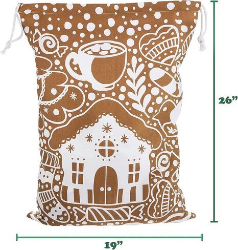 حقيبة هدايا قماشية قابلة لإعادة الاستخدام من MBGBrybelly مكونة من 6 قطع مقاس XL، تصميم بسكويت الزنجبيل - كيس تخزين فاخر من القماش برباط - كبير جدًا مقاس 26 بوصة × 19 بوصة بديل لتغليف العطلات in Kuwait