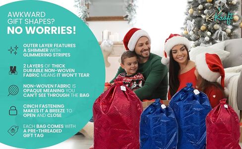 يمكن إعادة استخدامها حقيبة تغليف الهدايا سهلة الاستخدام متوفرة بثلاثة أحجام بواسطة K-Kraft رائعة لعيد الحب والكريسماس وأعياد الميلاد وغيرها, , 26 x 35.5 inches, , in Kuwait