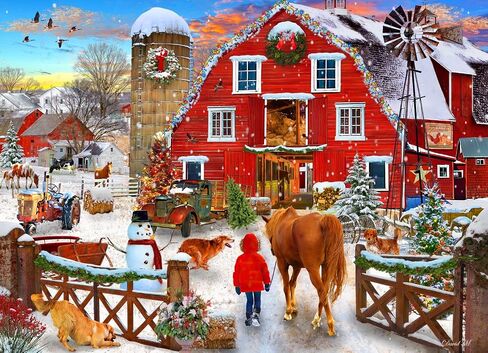 أحجية الصور المقطوعة 'Christmas Horse Farm' من شركة Vermont Christmas Company 1000 قطعة - قطع متشابكة بالكامل وأشكال عشوائية - 26 5/8 بوصة × 19 1/4 بوصة in Saudi Arabia
