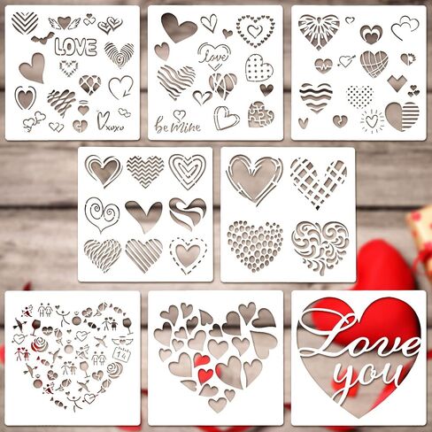 8 Pieces Valentine's Day Stencil Template Heart Painting Stencil Reusable Stencil Drawing Template Set for Valentine's Day DIY Art Notebook Wedding Card Scrapbook, 8 Inch in Saudi Arabia