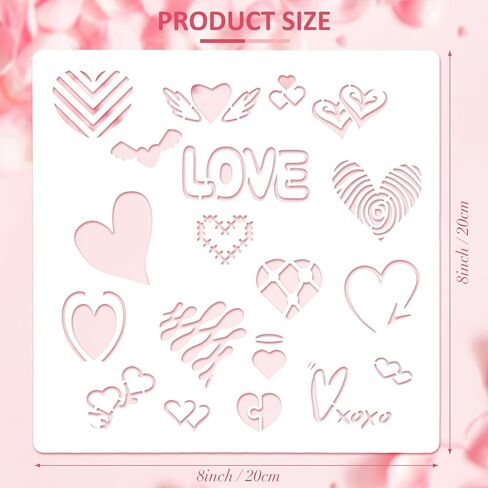 8 Pieces Valentine's Day Stencil Template Heart Painting Stencil Reusable Stencil Drawing Template Set for Valentine's Day DIY Art Notebook Wedding Card Scrapbook, 8 Inch in Saudi Arabia