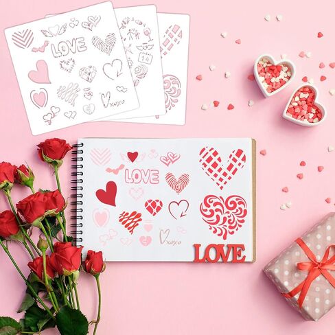 8 Pieces Valentine's Day Stencil Template Heart Painting Stencil Reusable Stencil Drawing Template Set for Valentine's Day DIY Art Notebook Wedding Card Scrapbook, 8 Inch in Saudi Arabia