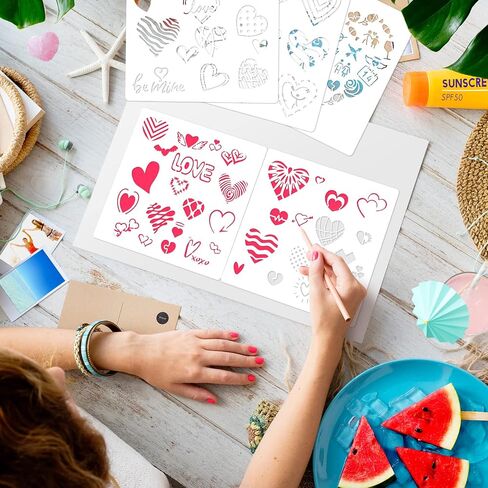 8 Pieces Valentine's Day Stencil Template Heart Painting Stencil Reusable Stencil Drawing Template Set for Valentine's Day DIY Art Notebook Wedding Card Scrapbook, 8 Inch in Saudi Arabia
