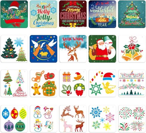 Christmas Stencils Reusable 20pcs Stencils for Crafts Reusable Xmas Templates(5.1 * 5.1inch) for Painting on Wood Slices Holiday Cards Scrapbooks Ornaments Canvas Windows DIY Art in Kuwait