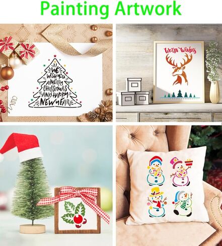 Christmas Stencils Reusable 20pcs Stencils for Crafts Reusable Xmas Templates(5.1 * 5.1inch) for Painting on Wood Slices Holiday Cards Scrapbooks Ornaments Canvas Windows DIY Art in Kuwait