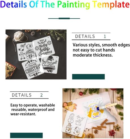 Christmas Stencils Reusable 20pcs Stencils for Crafts Reusable Xmas Templates(5.1 * 5.1inch) for Painting on Wood Slices Holiday Cards Scrapbooks Ornaments Canvas Windows DIY Art in Kuwait