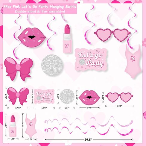 زينة عيد ميلاد الاميرة الزهرية، ديكور حفلات اعياد ميلاد الفتيات بلون زهري فاقع، قوس بالون ديسكو احمر وردي، لافتة عيد ميلاد سعيد، دوامات معلقة، زينة كيك لموضوع الاميرة in Kuwait