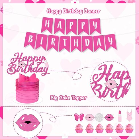 زينة عيد ميلاد الاميرة الزهرية، ديكور حفلات اعياد ميلاد الفتيات بلون زهري فاقع، قوس بالون ديسكو احمر وردي، لافتة عيد ميلاد سعيد، دوامات معلقة، زينة كيك لموضوع الاميرة in Kuwait