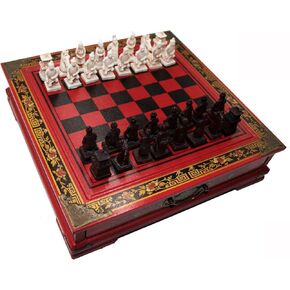 Ireav Retro Terracotta Warriors Chess Set for Kids and Adults Classic Family Board Game with Folding Wooden Chessboard 3D Resin Chess Pieces and Storage Slots (10.23×10.23 inch) in Saudi Arabia