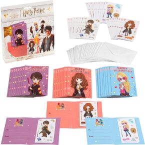 Harry Potter Valentines Day Cards with Stickers for Kids, 28 Card Pack & Envelopes - Harry, Hermione & Luna Anime Characters - School Classroom Parties for Boys & Girls 4+ - Officially Licensed in Saudi Arabia