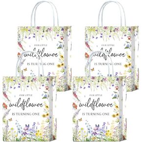 16 قطعة من حقائب هدايا حفلات عيد الميلاد الاول من الزهور البرية، هدايا عيد الميلاد الاول للفتيات والوجبات الخفيفة والحلوى مع مقابض لتزيين حفلات عيد الميلاد الاول للبنات in Kuwait