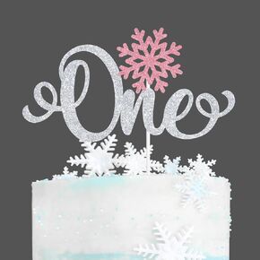 زينة كعكة واحدة لامعة وردية على شكل ندفة الثلج، ندفة الثلج الصغيرة في الطريق/أرض الشتاء الخاصة بنا، لوازم تزيين حفلات عيد الميلاد الأول للطفل الشتوي in Kuwait