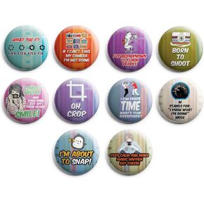 Creanoso Cool Funny Photography Button Pins (1-Set X 10 Buttons) - Stocking Stuffers Premium Quality Gift Ideas for Children, Teens, & Adults - Corporate Giveaways & Party Favors