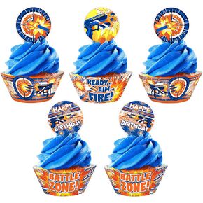 Dart War Cupcake Kit - 24 Dart War Cupcake Toppers and 24 Cupcake Wrappers - Dart War Party Supplies - Dart War Party Decorations - Dart Party - Cupcake 2 in Kuwait
