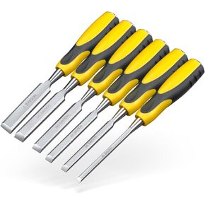 مجموعات أزميل الخشب، مجموعة أزاميل خشبية من NOEAIKE مكونة من 6 قطع للأعمال الخشبية، وأدوات النجارة، شفرة حافة مشطوفة من الفولاذ CR-V، مجموعة إزميل لنحت الخشب/نقر مع مقبض تأثير، حجم الإزميل 1/4 بوصة، 3/8 بوصة، 1/2 بوصة، 5/8"، 3/4"، 1" in Kuwait