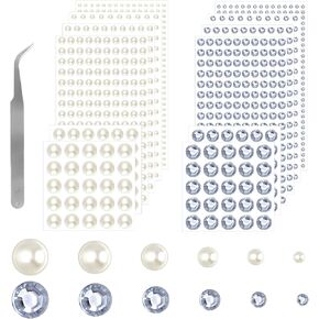 1982 قطعة من ملصقات جواهر الشعر واللؤلؤ، ولآلئ الوجه والمجوهرات، عصا ذاتية اللصق على اللؤلؤ للأظافر، والمكياج، والحرف اليدوية، وزخارف سجل القصاصات، 6 مقاسات 3 مم/4 مم/5 مم/6 مم/8 مم/10 مم in Kuwait