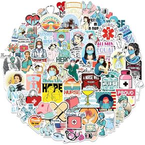 فيتيري 100 قطعة من ملصقات يوم الممرضات الدولي، ملصقات لطيفة من الفينيل لزجاجة المياه والكمبيوتر وسجل القصاصات والممرضات in Kuwait